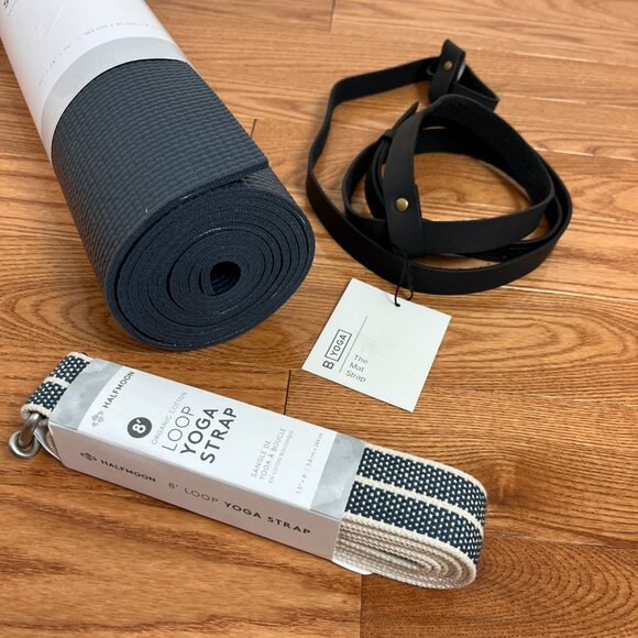 YOGA BUNDLE • Yoga mat, pleather carry strap & practice strap • NWT - Picture 1 of 8